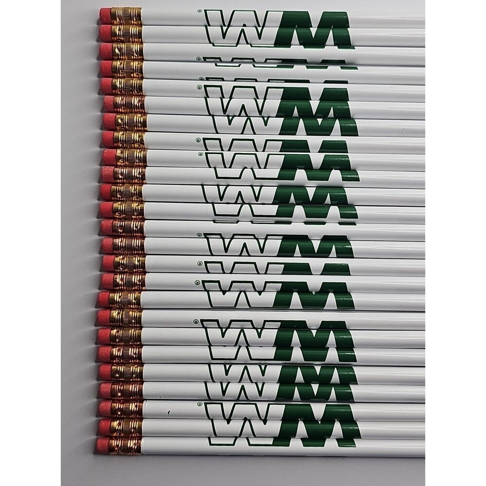 Waste Management WM Pencil Pencils Lot Of 25 New White With White And Green Logo - Picture 2 of 4